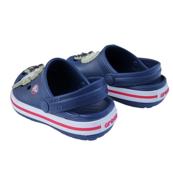 Crocs Kids Crocband Navy Blue Red White Stripes Clogs w/ Dinosaur Charms Size C6 - Picture 4 of 8